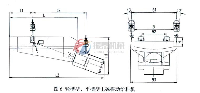 輕槽型、平槽型電磁振動(dòng)給料機(jī)外形示意圖